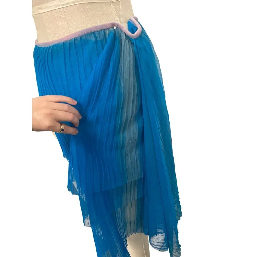 Vintage Shaw Benitez Blue Pleated Asymmetrical Skirt Made In Italy - Picture 10 of 11